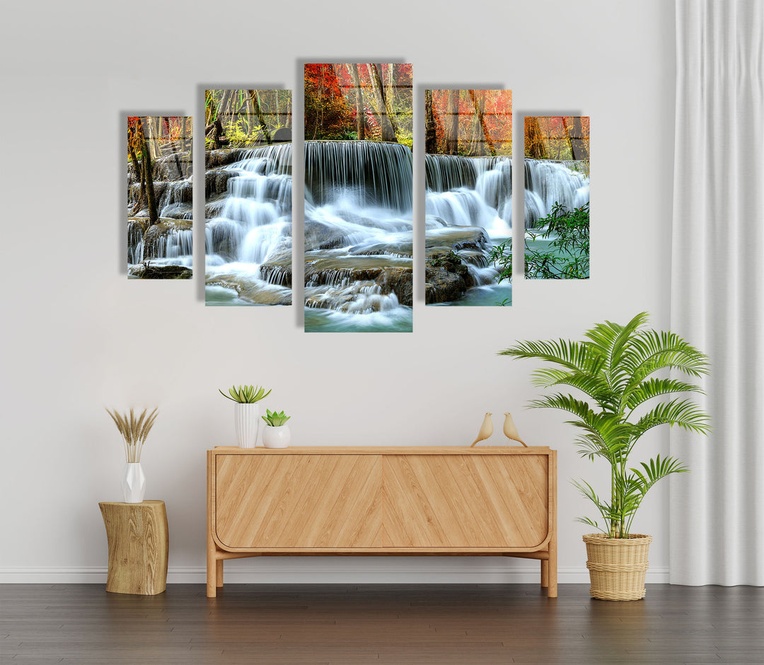 Cascading Waterfall Landscape Glass Wall Art, custom glass pictures, glass art prints