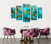 Set of 5 Blue Abstract Tempered Glass Wall Art