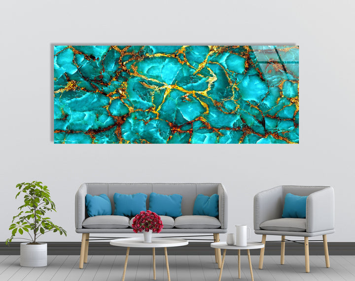 Aqua Blue With Gold Veins Abstract Glass Wall Art, art glass wall art, glass wall art pictures