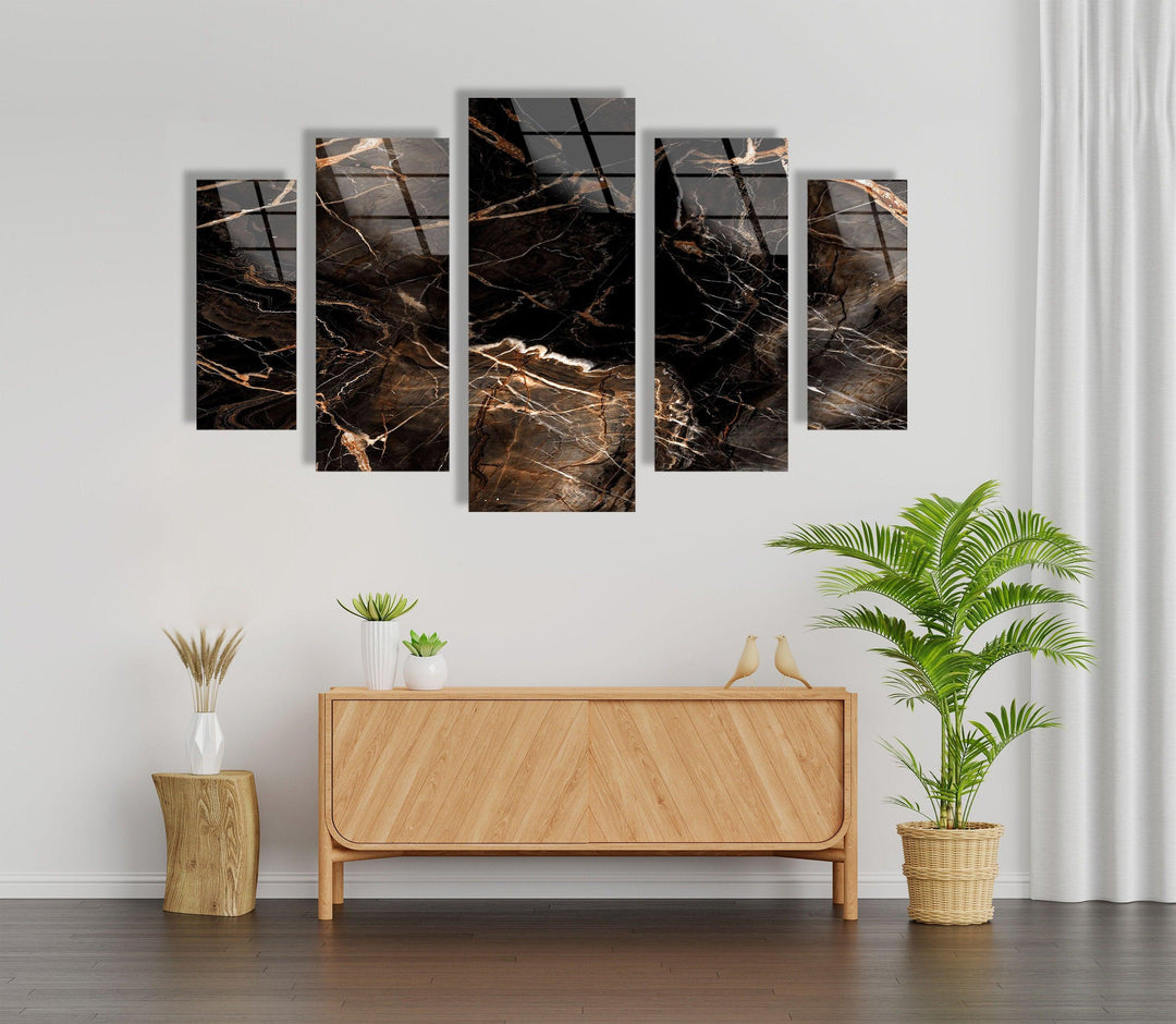 Dark Marble With Brown Veins Glass Wall Art, photo print on glass, prints on glass wall art