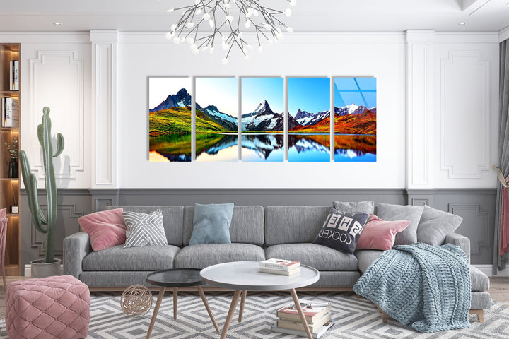 Bachalpsee Lake & Swiss Alps Landscape Glass Wall Art, glass art painting, glass art for the Wall