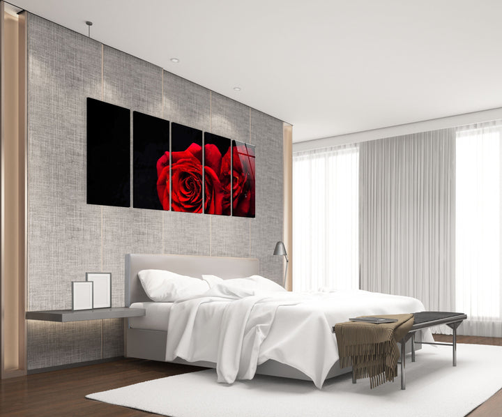 Red Rose Close-Up Glass Wall Art, custom glass pictures, glass art prints