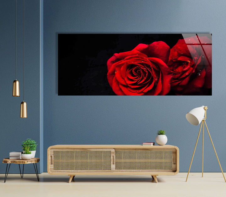 Red Rose Close-Up Glass Wall Art, photo print on glass, prints on glass wall art