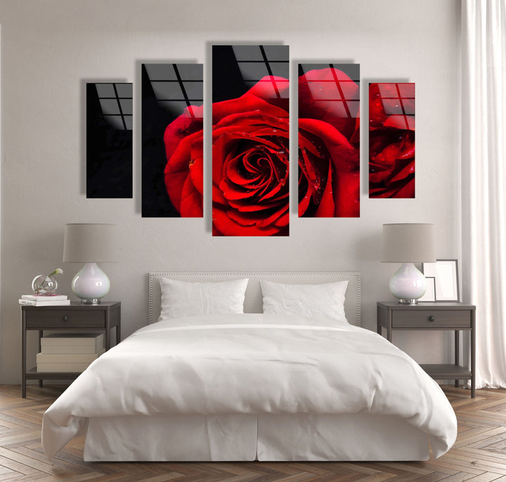 Red Rose Close-Up Glass Wall Art, glass wall decor, glass wall art decor