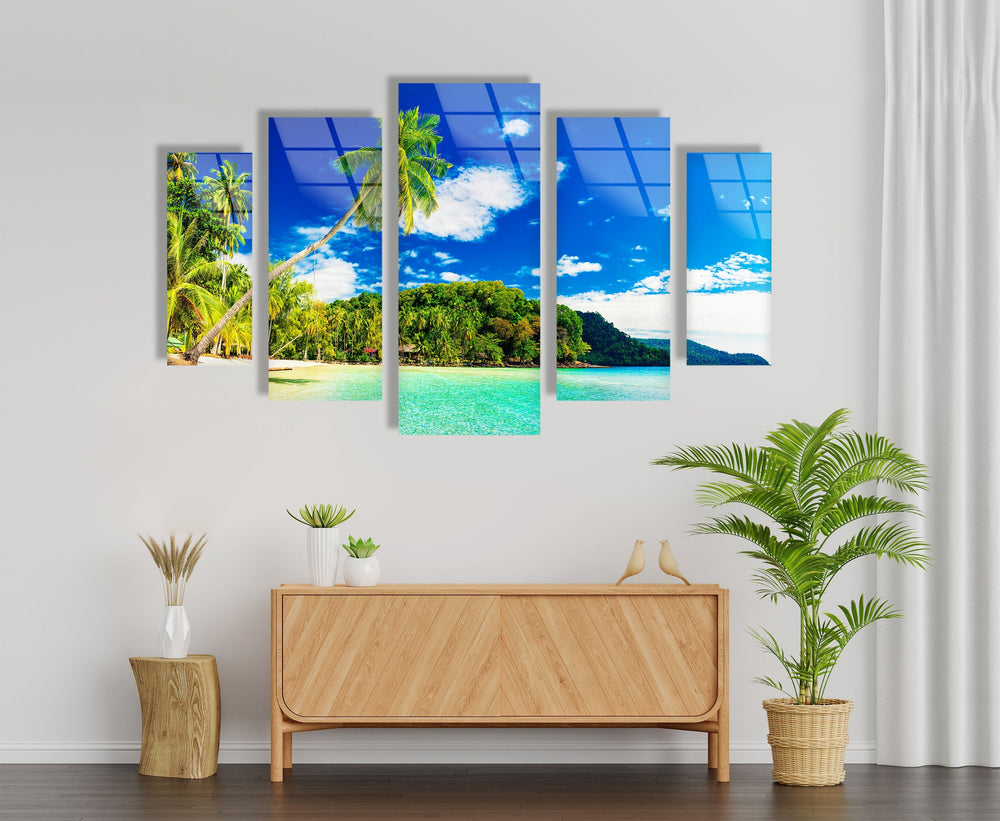 Island Beach With Palms Glass Wall Art, Glass Printing Wall Art, Print photos on glass