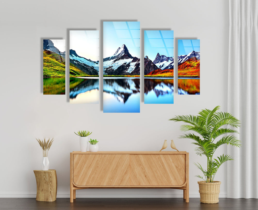 Bachalpsee Lake & Swiss Alps Landscape Glass Wall Art, print picture on glass, Tempered Glass Wall Art