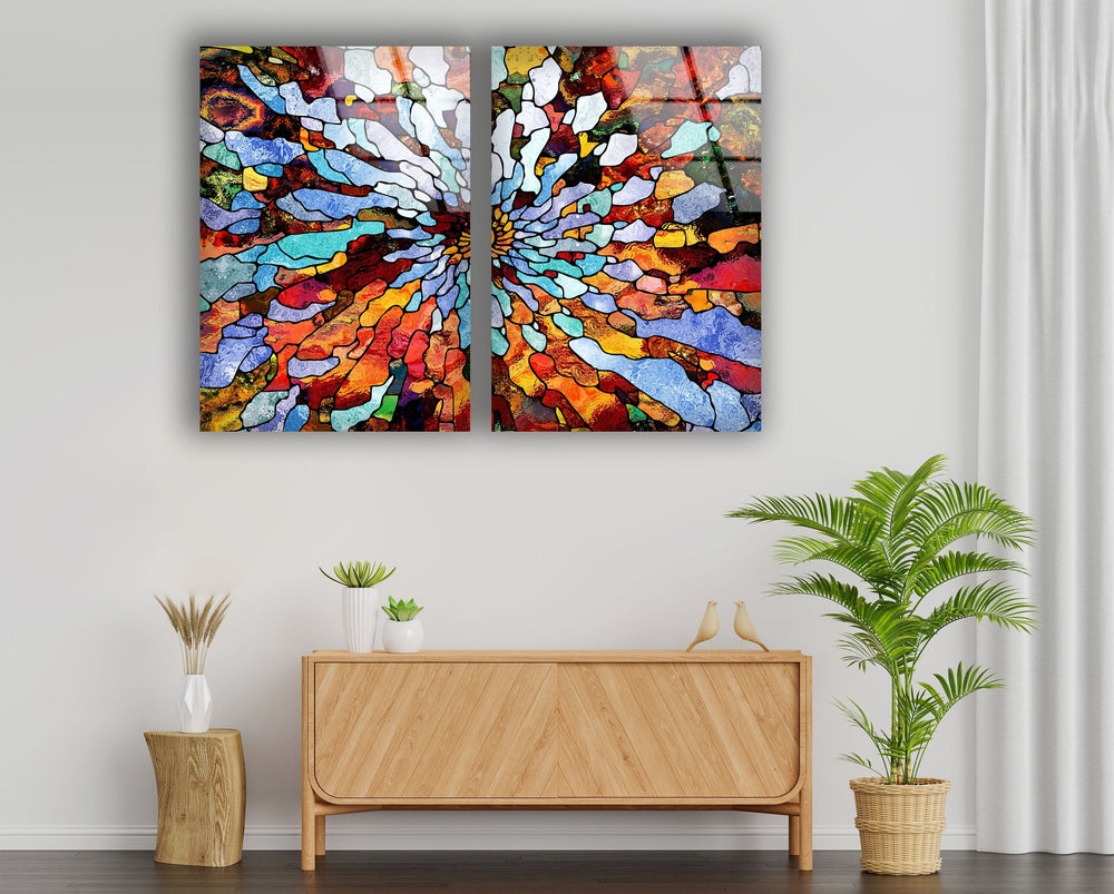 Colorful Fractal Mosaic Stained Abstract Glass Wall Art, print on glass, glass printed photos