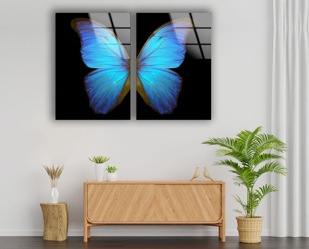 Blue Butterfly Glass Wall Art, glass wall decor, glass wall art decor