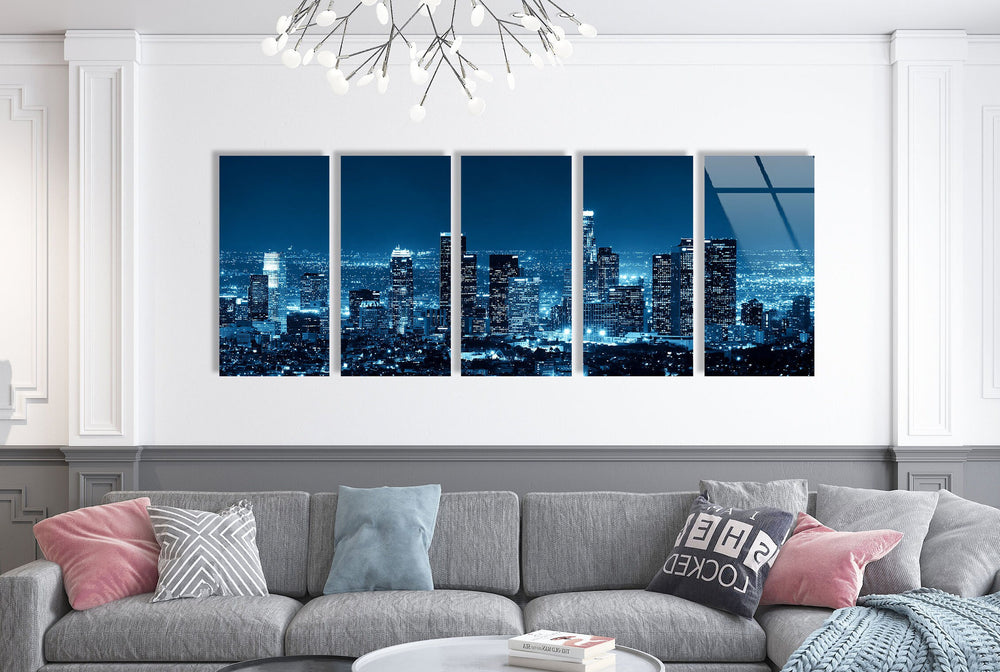 Los Angeles Night Cityscape Glass Wall Art, Glass Printing Wall Art, Print photos on glass