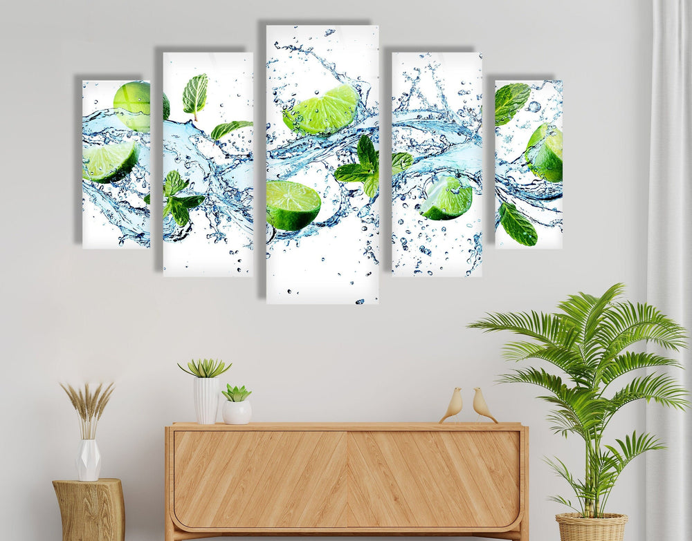 Fresh Limes With Water Splash Glass Wall Art, art glass wall art, glass wall art pictures