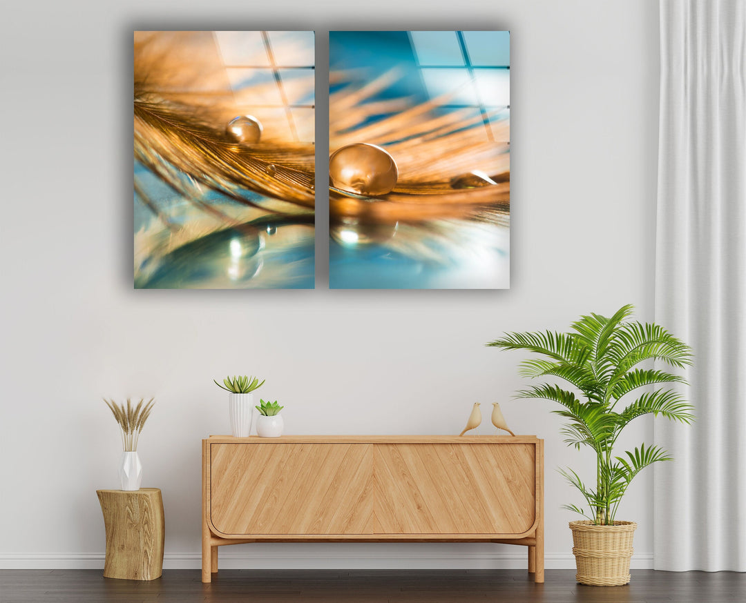 Drop On Feather Glass Wall Art, print on glass, glass printed photos