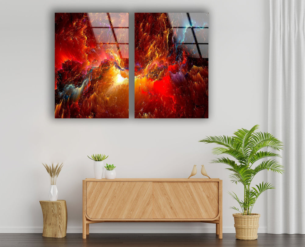 Red Cloudy Space Abstract Glass Wall Art, print on glass, glass printed photos