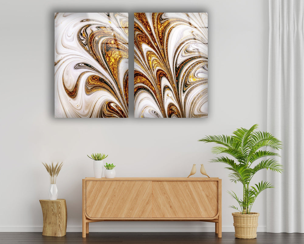 Shiny Gold Marbled Glass Wall Art, large glass photo prints, glass wall photos