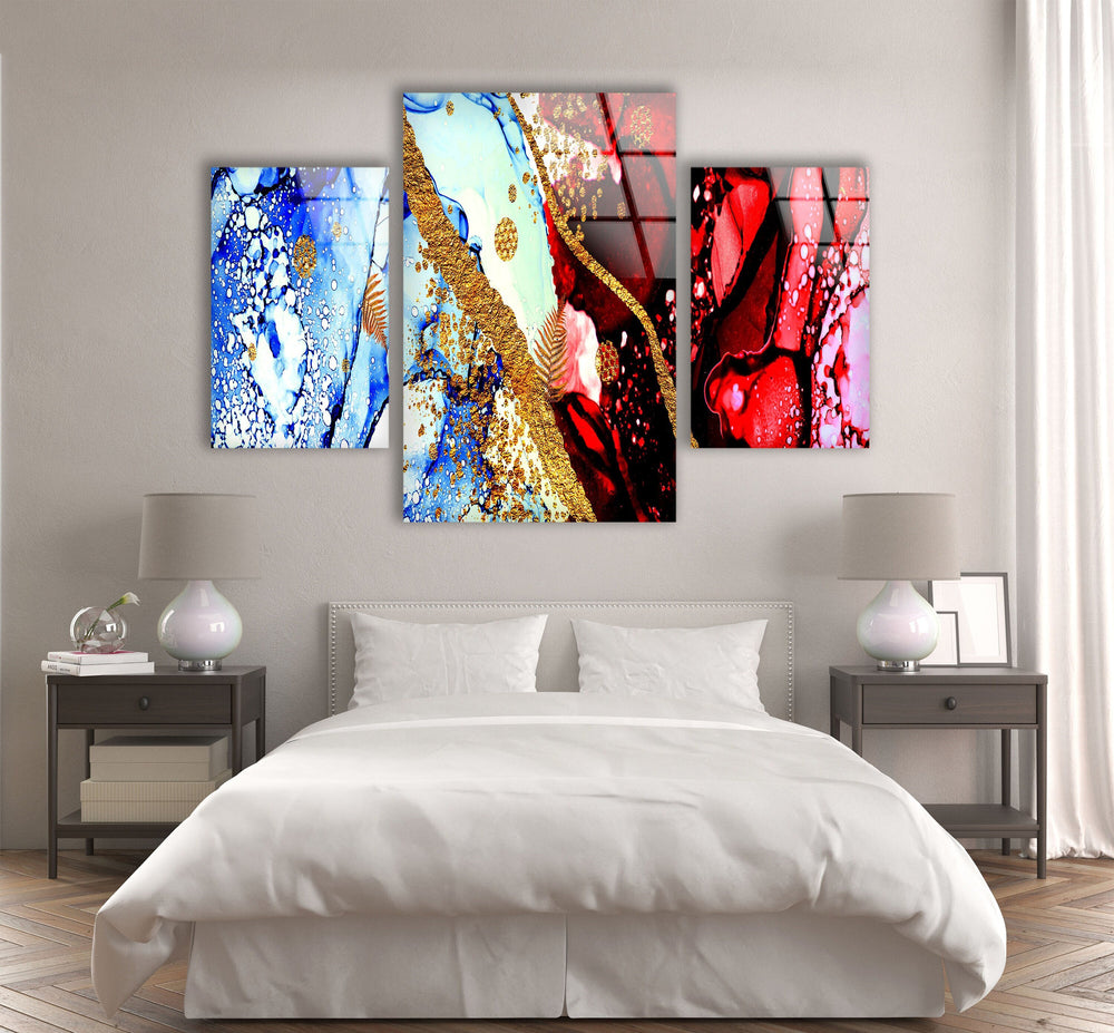 Red, Blue Alcohol Ink Abstract Glass Wall Art, glass image printing, glass prints from photos