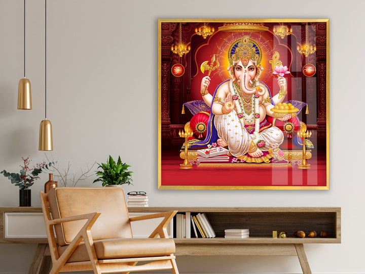 Red Lord Ganesha Glass Picture Prints Collection