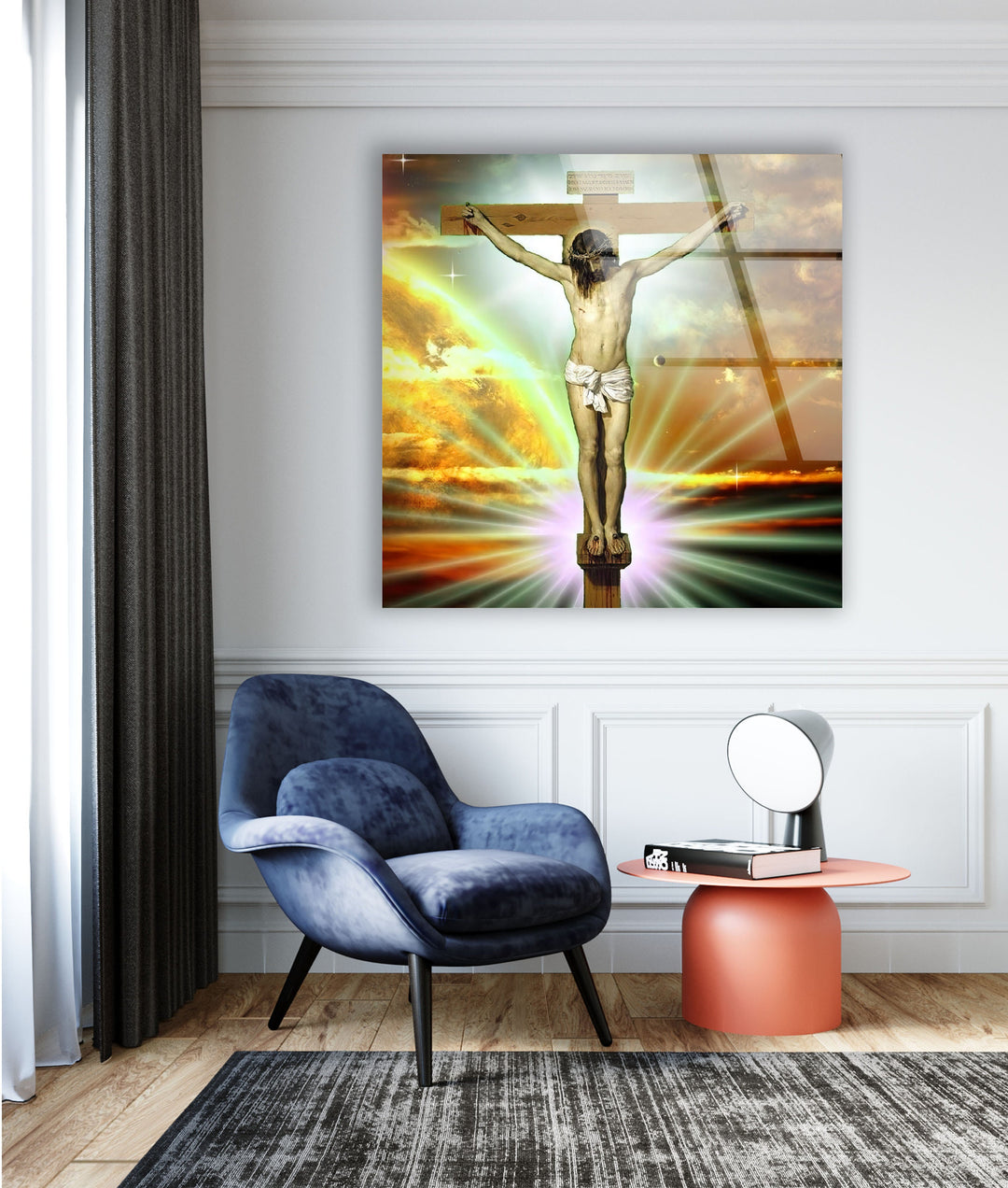 Christian Jesus Cross Glass Wall Art for Home Decor