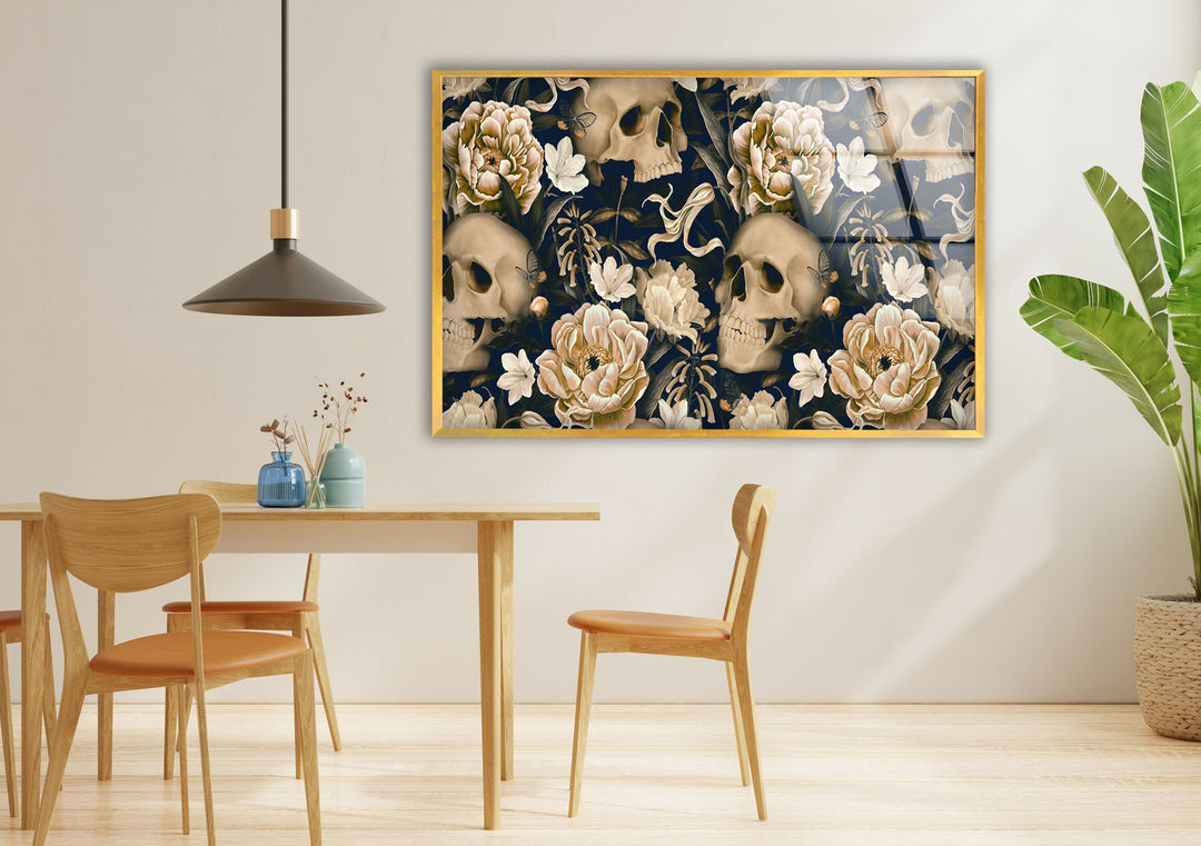 Skull & Flowers Cool Abstract Art & Glass Art Prints