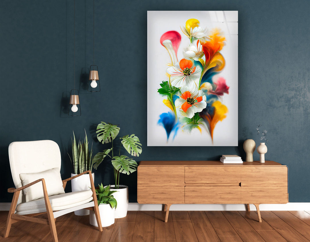 Watercolor Bright Spring Flowers Glass Wall Art, custom glass pictures, glass art prints