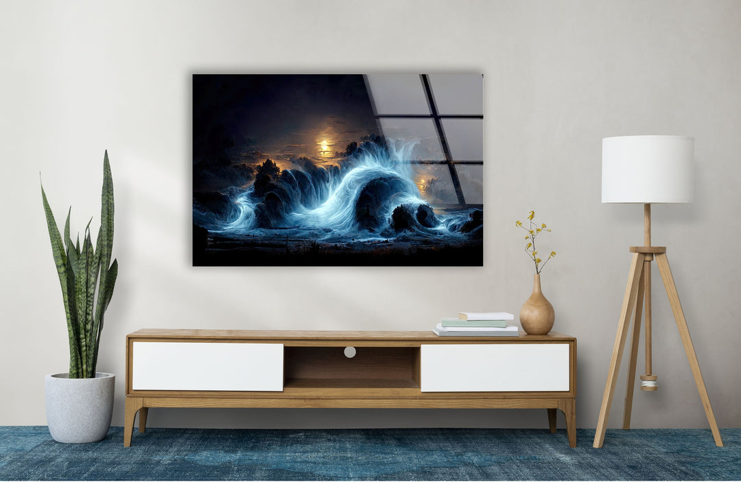 Seascape Night Fantasy Glass Wall Art photo print on glass, prints on glass wall art