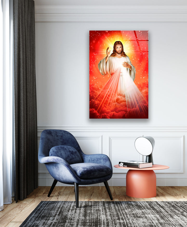 Red Jesus Christ Glass Wall Pictures | Artistic Wall Decor