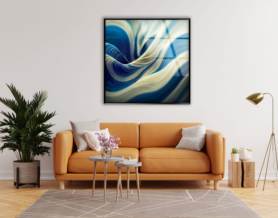 Blue Dream Waves Abstract Glass Wall Art Glass Printing Wall Art, Print photos on glass