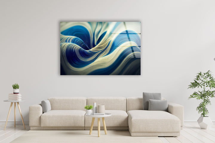 Blue Dream Waves Abstract Glass Wall Art glass art painting, glass art for the Wall