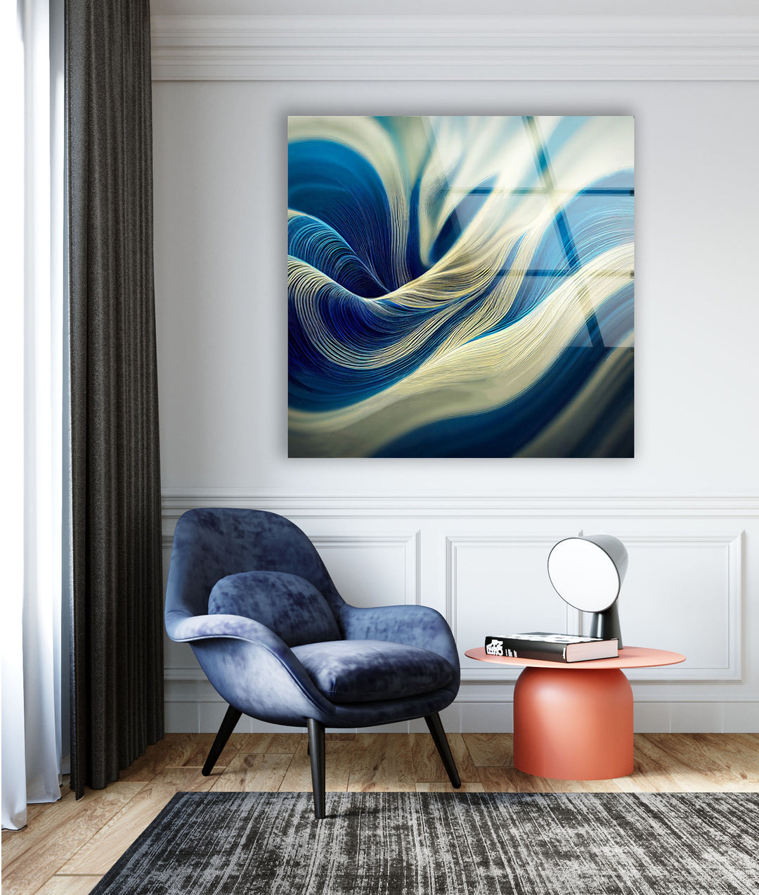 Blue Dream Waves Abstract Glass Wall Art glass pictures for Wall, glass prints wall art