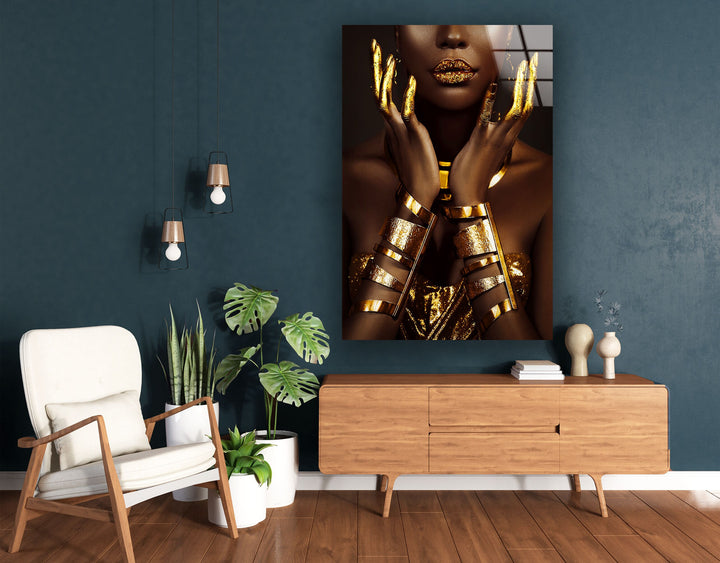 Woman Art with Gold Cool Art Prints & Glass Wall Pictures