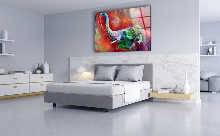 Colored Elephant Glass Wall Art glass art painting, glass art for the Wall