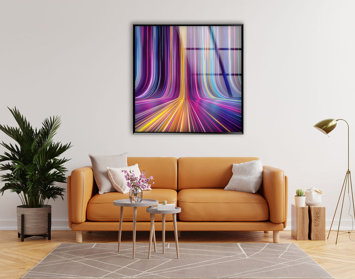 Neon Color Lines Glass Wall Art