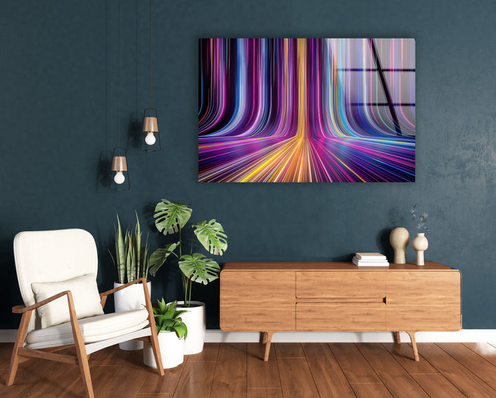 Neon Color Lines Glass Wall Art