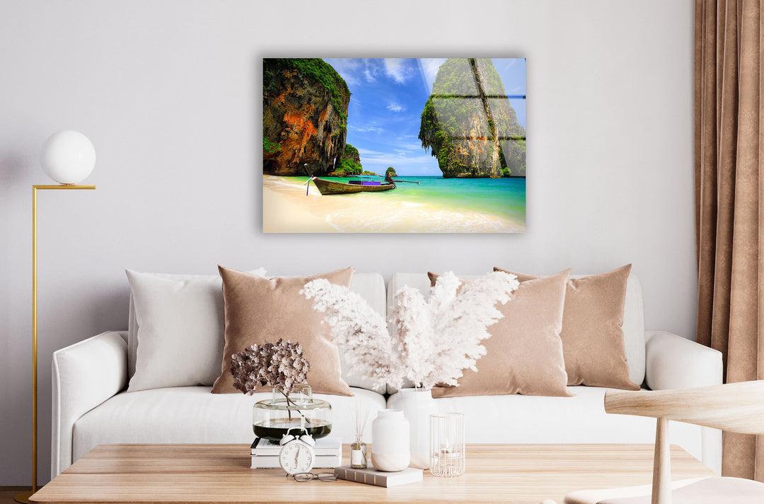 Tropical Beach Limestone Rock Glass Wall Art glass image printing, glass prints from photos