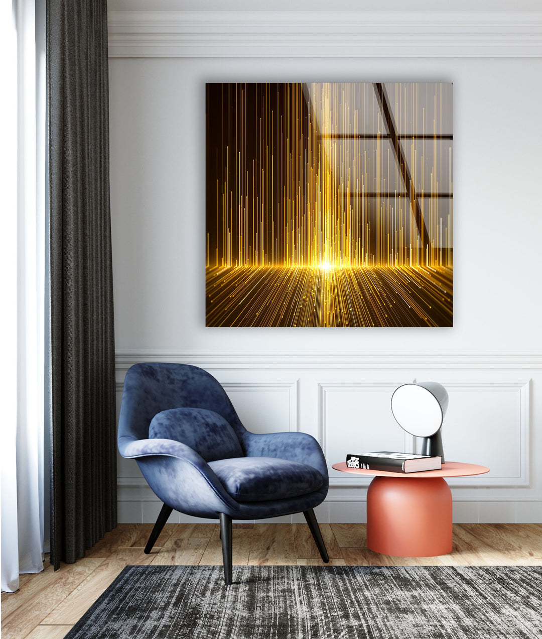 Gold Glitter Abstract Glass Wall Art, print on glass, glass printed photos