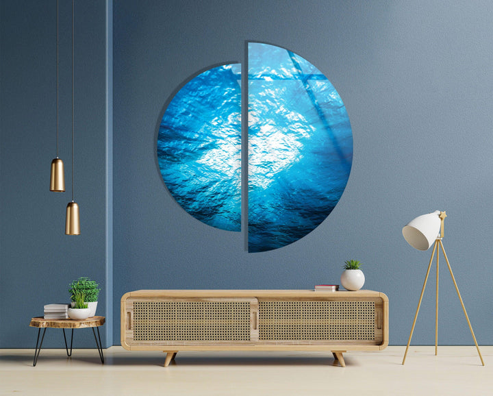 Set of 2 Half Circle Ocean Deep View Glass Wall Art glass photo prints, glass picture prints
