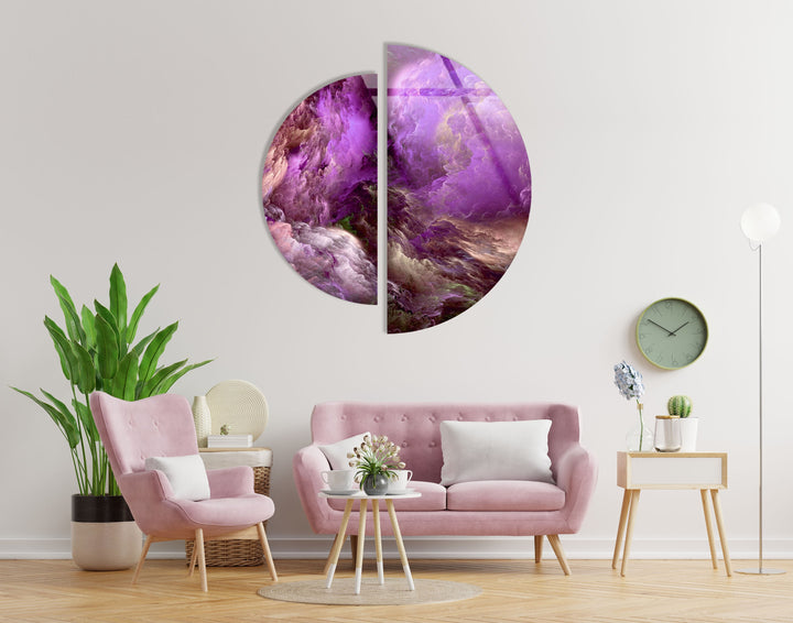 2 Piece Purple Smokey Abstract Glass Wall Art glass photo prints, glass picture prints
