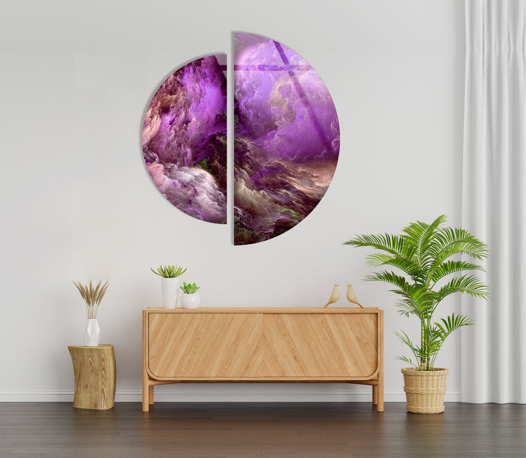 2 Piece Purple Smokey Abstract Glass Wall Art glass pictures for Wall, glass prints wall art
