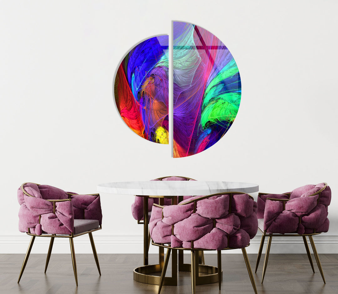 2 Piece Neon Abstract Glass Wall Art glass photo prints, glass picture prints
