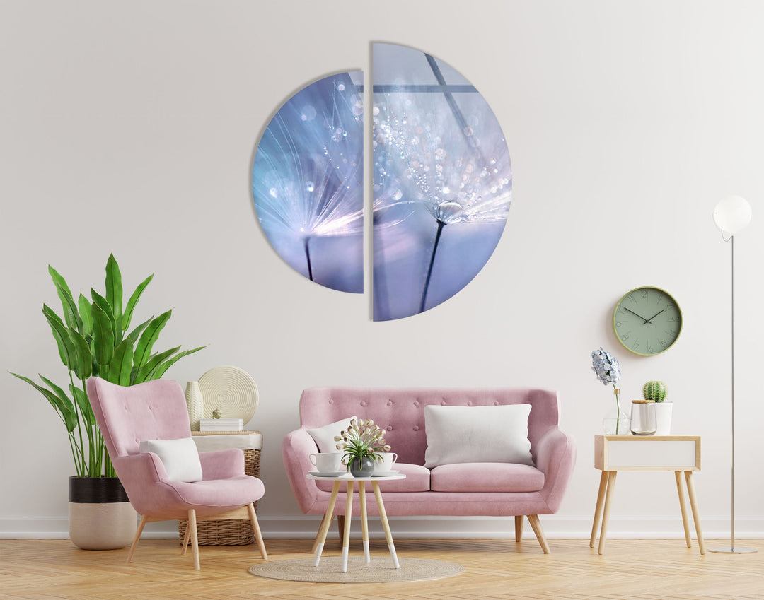 2 Piece Blue Dandelion Glass Wall Art glass photo prints, glass picture prints
