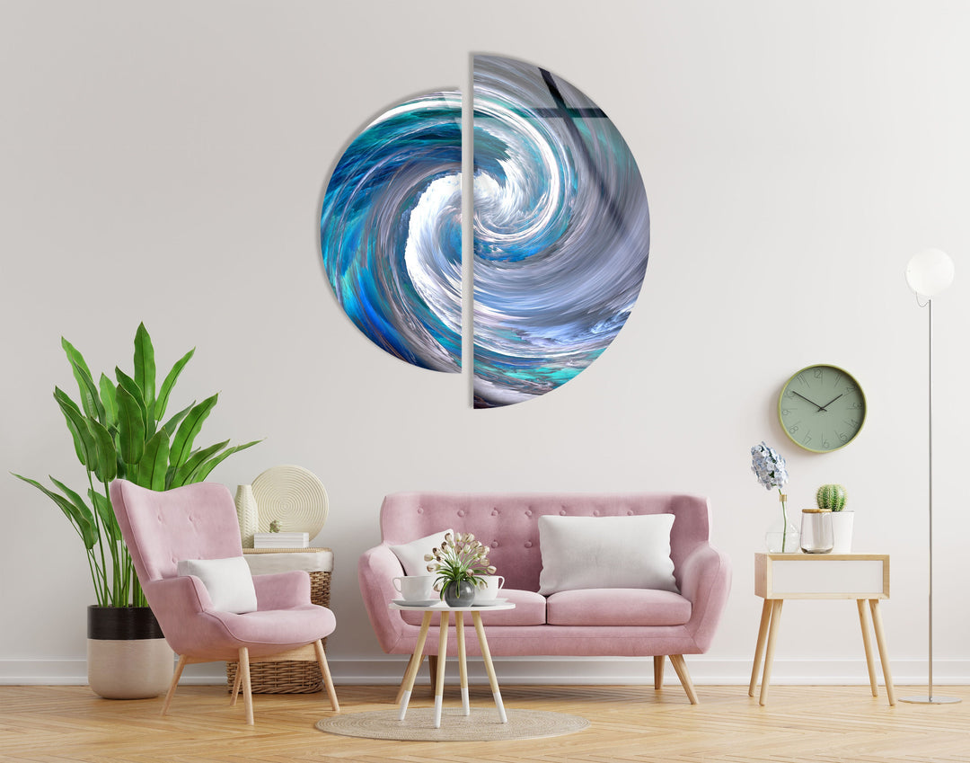 2 Piece Blue Abstract Glass Wall Art Glass Printing Wall Art, Print photos on glass
