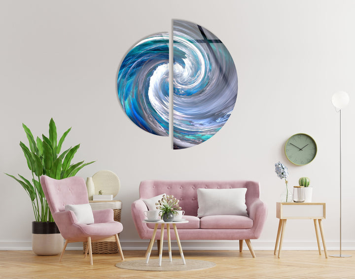 2 Piece Blue Abstract Glass Wall Art Glass Printing Wall Art, Print photos on glass
