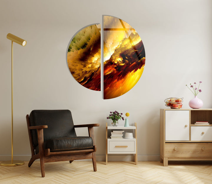 Circular Shiny Yellow Abstract Glass Wall Art glass image printing, glass prints from photos
