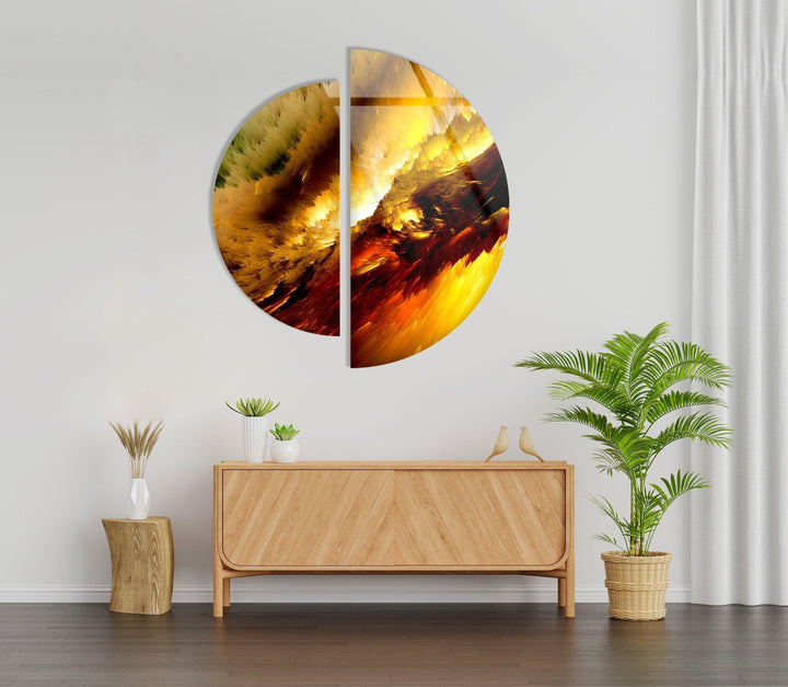 Circular Shiny Yellow Abstract Glass Wall Art custom glass pictures, glass art prints
