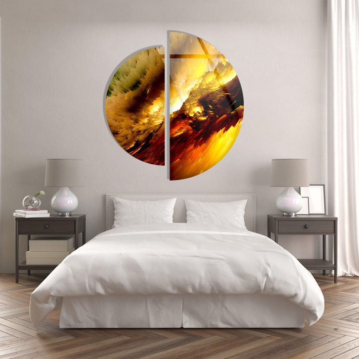 Circular Shiny Yellow Abstract Glass Wall Art glass pictures for Wall, glass prints wall art
