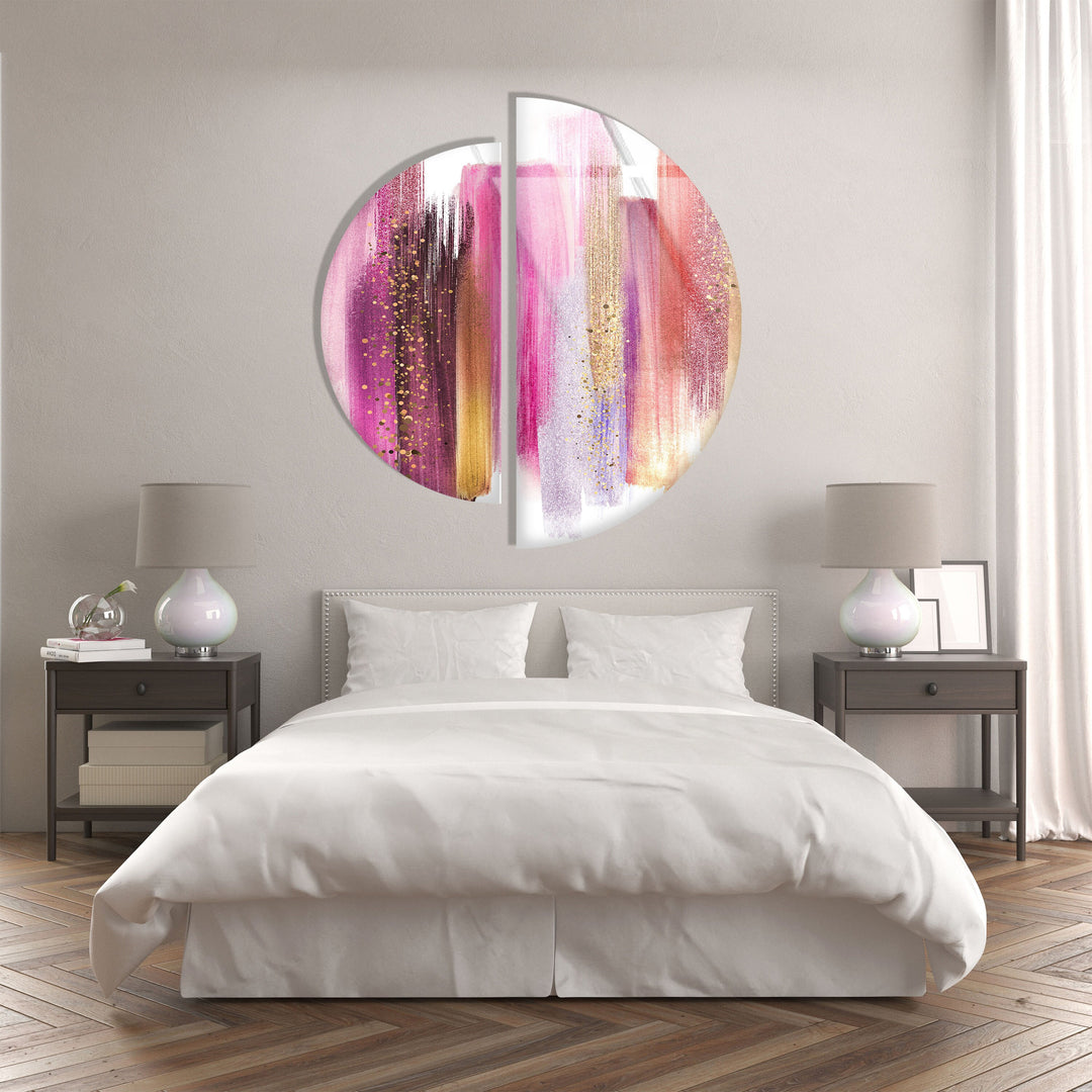 2 Piece Pink Abstract Glass Wall Art photo print on glass, prints on glass wall art
