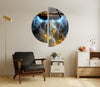 Two Pieces Round Dark Blue Abstract Tempered Glass Wall Art