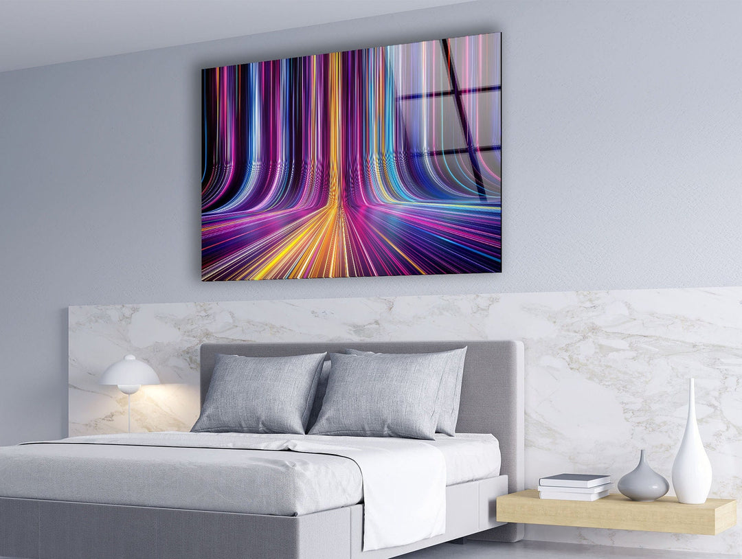 Neon Color Lines Glass Wall Art