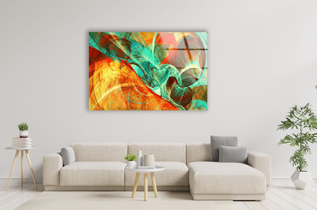 Shiny Orange Abstract Glass Wall Art, Tempered Glass Wall Art, Glass Printing Wall Art