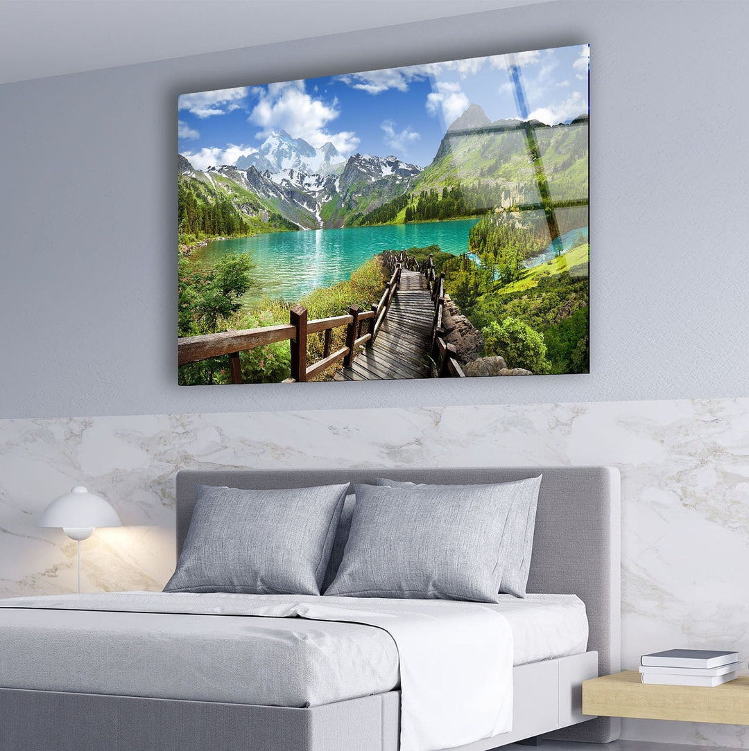 Caucasian Mountain Glass Wall Art glass art painting, glass art for the Wall