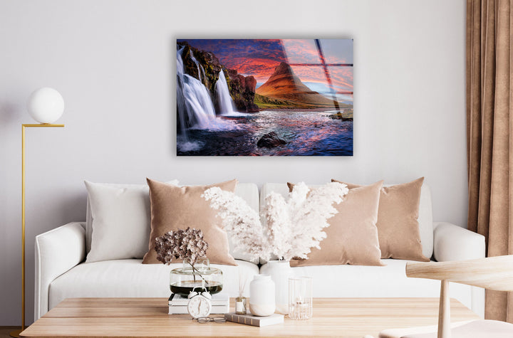 Kirkjufell Mountain Glass Wall Art photo print on glass, prints on glass wall art