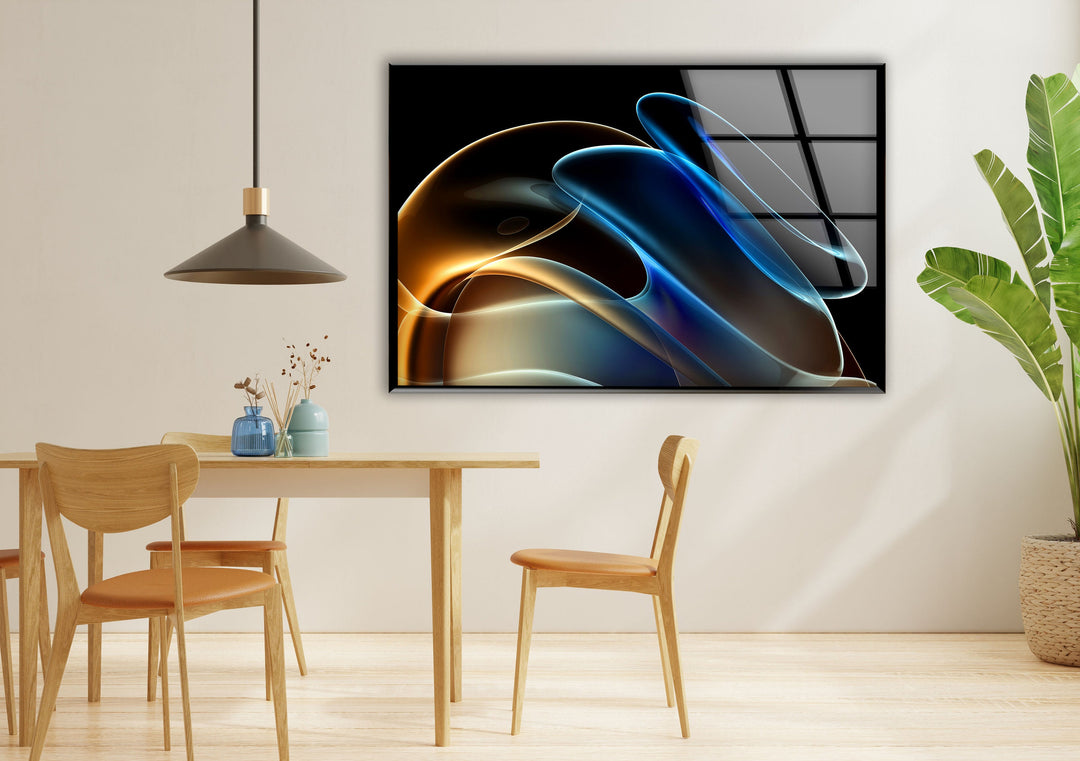 Blue Neon Wave Abstract Glass Wall Art, custom glass photo prints, large glass prints